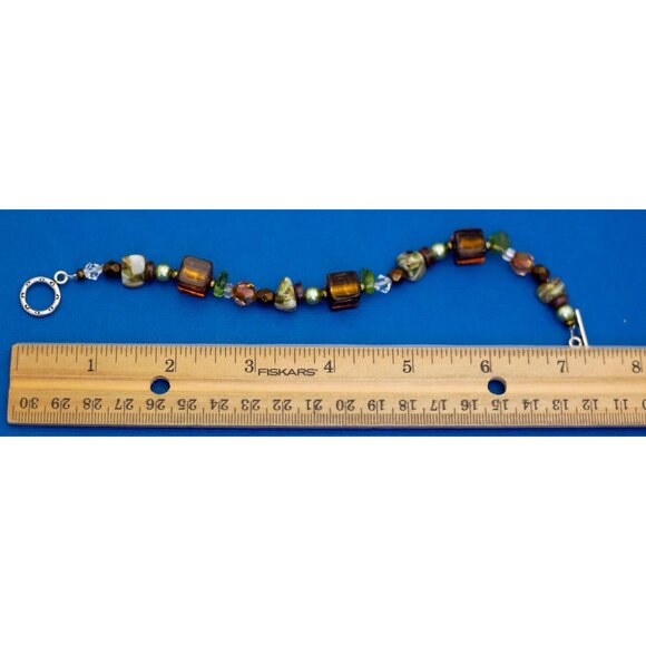 8 1/2 inch, Vintage Glass Stone Metal Plastic Beaded Bracelet D3 - Picture 3 of 3